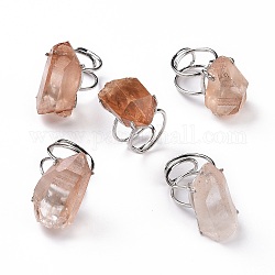 Anello polsino pepite di quarzo rosa naturale, anello grezzo grezzo, gioielli in ottone placcato platino per le donne, diametro interno: 17.6~18.7mm