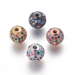 Messing Mikro ebnen Zirkonia Perlen, Runde, Farbig, Mischfarbe, 10x9.5 mm, Bohrung: 2 mm
