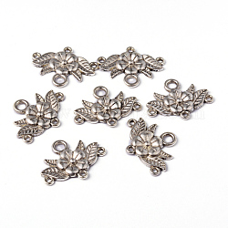 Tibetan Style Chandelier Component Links, Flower, Lead Free and Cadmium Free, Antique Silver Color, 32x23x3mm, Hole: 2mm