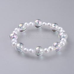 Transparente Acryl imitierte Perle Stretch Kinder Armbänder, mit transparenten Acryl-Perlen, Runde, Transparent, 1-7/8 Zoll (4.7 cm)