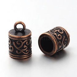 Tibetan Style Cord Ends, Column, Lead Free and Cadmium Free, Red Copper, 13x8.5x8.5mm, Hole: 2mm
