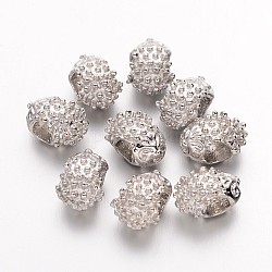 Perles européennes en alliage de style tibétain, grandes perles trou de hérisson, Sans cadmium & sans nickel & sans plomb, platine, 14x10x8mm, Trou: 4.5mm, environ 452 pcs/1000 g