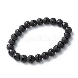 Perle di vetro smerigliato si estendono bracciali, tondo con motivo a cerchio, nero, perline: 8 mm, diametro interno: 2 pollice (5 cm)