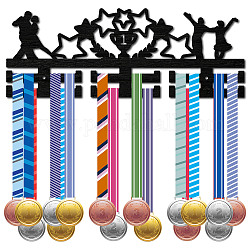 Вешалка для медалей из модного дерева, 2-строчная настенная стойка, с винтами и дюбелем, танец, звезда, 150x400 мм, отверстие : 5 мм