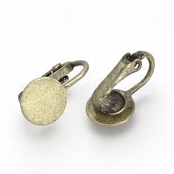 Ajustes de aretes de clip de hierro, con almohadilla plana redonda, plano y redondo, Bronce antiguo, Bandeja: 10 mm, 18x10x9.5mm
