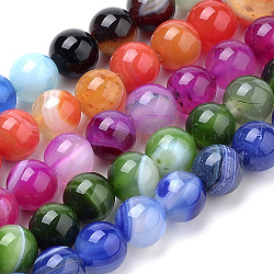 Natural Striped Agate/Banded Agate Beads Strands, Dyed, Round, Mixed Color, 4mm, Hole: 1mm, about 90pcs/strand, 15.7 inch