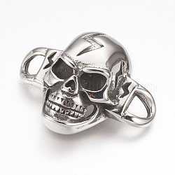 316 Surgical Stainless Steel Links connectors, Skull with Lightning Bolt, Antique Silver, 35.5x45x15mm, Hole: 6x7mm