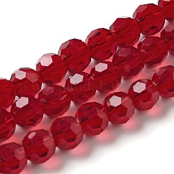 Perle di vetro trasparente, sfaccettato (32 sfaccettatura), tondo, rosso scuro, 6mm, Foro: 1 mm, circa 98pcs/filo, 20.47 pollice (52 cm)
