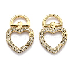 Brass Clear Cubic Zirconia Swivel Clasps, Long-Lasting Plated, Heart, Real 18K Gold Plated, 29x20x4mm, Hole: 10x5mm