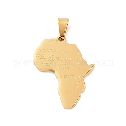 Placcatura ionica (ip) 304 pendenti per lucidatura manuale in acciaio inossidabile, mappa dell'africa con la parola, oro, 37x29x2mm, Foro: 4.5x8.5 mm