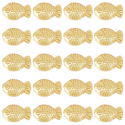Perles de laiton passe-temps, Plaqué longue durée, poisson, or, 10x7x4mm, Trou: 1mm, 100 pcs / boîte