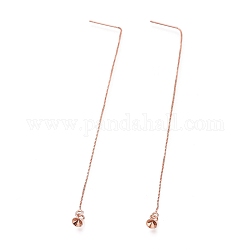 Accessoires de clous d'oreilles en laiton, fil d'oreille, avec des chaînes de boîte et des bélières pendantes à capuchon de perles, or rose, 109mm, pin: 0.8 mm