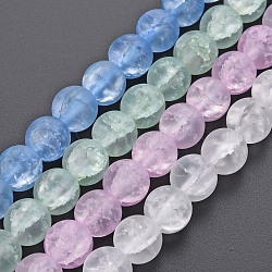 Crackle Glass Beads Strands, Frosted, Round, Mixed Color, 10mm, Hole: 1.4mm, about 41~42pcs/strand, 15.35~15.75 inch(39~40cm)