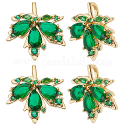 Beebeecraft 1 Box 8Pcs Maple Leaf Charm 18K Gold Plated Cubic Zirconia Green Crystal Spring Theme Plant Leaves Pendants Dangle Charms for DIY Jewelry Necklace Earrings Bracelet Making