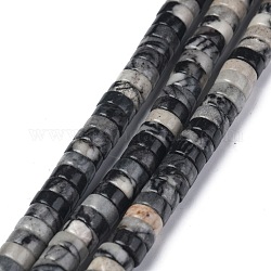 Natürliche schwarze Seide Stein / Netstone Perlen Stränge, heishi Perlen, Flache Runde / Scheibe, 6x3 mm, Bohrung: 1 mm, ca. 119~131 Stk. / Strang, 14.76~15.74 Zoll (37.5~40 cm)