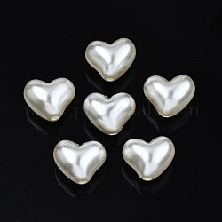 ABS Plastic Imitation Pearl Beads, Heart, Creamy White, 14x17x13mm, Hole: 3mm, about 335pcs/500g