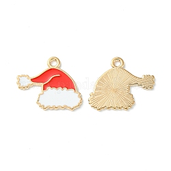 Pendenti dello smalto della lega di Natale, oro chiaro, fascino del cappello di Natale, rosso, 18x21.5x1mm, Foro: 1.8 mm