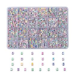 Perles acryliques opaques blanches, trou horizontal, cube avec lettre de couleur mixte, lettre a ~ z, 5x5x5mm, Trou: 2mm