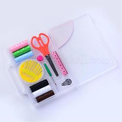 DIY Sewing Kits, with Scissors, Sewing Thread Cords, Needles and Rulers, Mixed Color, 14.5x18x2cm