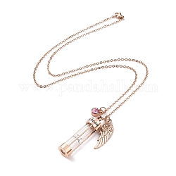 Glass Hourglass and Wing Urn Ashes Pendant Necklace with Rhinestone, Word In My Heart 201 Stainless Steel Memorial Jewelry for Men Women, Rose Gold, 22 inch(55.88cm)
