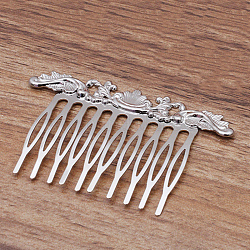 Fornituras de peines de pelo de hierro, con la flor de bronce, Platino, 75x48x3mm