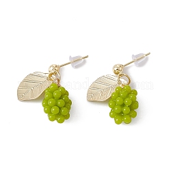 Orecchini pendenti a forma di uva in resina con 925 perno in argento sterling, gioielli in lega d'oro leggera per donna, verde giallo, 25mm, ago :1mm