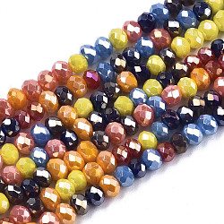 Chapelets de perles en verre électroplaqué, de couleur plaquée ab , facette, rondelle, couleur mixte, 3x2.5mm, Trou: 0.7mm, environ 188~190 pièces/16.93 pouces ~ 17.71 pouces (43~45 cm)