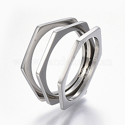 304 in acciaio inox larga banda anelli, esagono, formato 6~9, colore acciaio inossidabile, 16~19mm