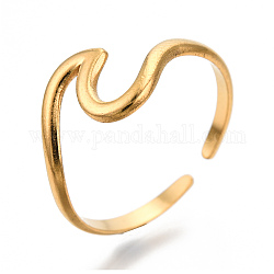 Placcatura ionica (ip) 304 polsino con onde marine in acciaio inossidabile, anelli aperti per donne ragazze, vero placcato oro 18k, misura degli stati uniti 7 (17.9mm)