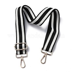 Adjustable Nylon Bag Chains Strap, with Light Gold Iron Swivel Clasps, for Bag Replacement Accessories, Black & White, Stripe Pattern, 82~147x3.9cm