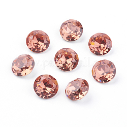 Pointed Back & Back Plated Glass Rhinestone Cabochons, Grade A, Faceted, Flat Round, Padparadscha, 8x4.5mm