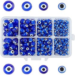 Olycraft perles rondes au lampwork fait main, bleu, 4mm / 6mm / 8mm / 10mm, Trou: 1mm, environ 390 pcs / ensemble