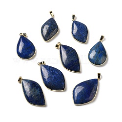Pendentifs teints en lapis-lazuli naturel, breloques de feuilles, avec placage à crémaillère accessoires en laiton doré, sans cadmium et sans plomb, 35.5~46.5x22~27x6.5~8.5mm, Trou: 5.4x4mm