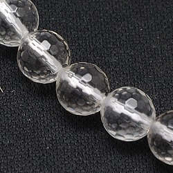 Perlas de cristal de cuarzo natural, cuentas de cristal de roca, facetas (128 facetas), redondo, Claro, 8mm, agujero: 1 mm, aproximamente 45 pcs / cadena, 16 pulgada