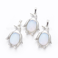 Opalite Pendants, with Brass Findings, Penguin, Platinum, 34~35x24~25x5~8mm, Hole: 8x5mm