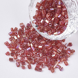 6/0 deux verre taillé perles de rocaille, hexagone, couleurs transparentes arc, firebrick, 3.5~5x3.5~4mm, Trou: 1mm, environ 4500 pcs / sachet 