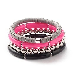 Ensemble de bracelets extensibles de perles heishi en argile polymère et hématite synthétique, gros bracelets empilables de perles de tube incurvées pour les femmes, couleur mixte, diamètre intérieur: 2-1/8~2-3/8 pouce (5.4~6 cm), 4 pièces / kit