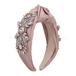 Crystal Rhinestone Baroque Wide Head Bands for Women, with Stain Fabric Wrapped Zinc Alloy and Claw Chains, Pink, 190x140x60mm