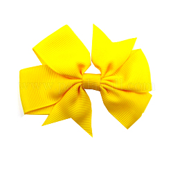 Grosgrain Bowknot Alligator Hair Clips, with Iron Alligator Clips, Platinum, Yellow, 80mm