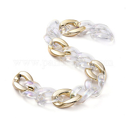 Handmade CCB Plastic Curb Chains, with Acrylic Linking Rings, Golden, Clear AB, Links: 27~28x19~20x6~7mm, 39.37 inch(1m)/strand
