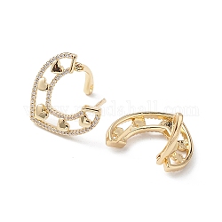 Boucles d'oreilles créoles coeur zircone cubique, véritables bijoux en laiton plaqué 16k or véritable pour femmes, clair, 22x24.5x12mm, pin: 1.2 mm