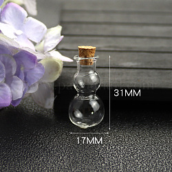 Contenants de billes de verre transparent, avec du liège, souhaitant bouteille, forme gourde, 1.7x3.1 cm