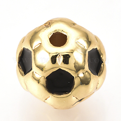 Perles en laiton émaillé, ballon de football / soccer, noir, or, 10mm, Trou: 1.5mm