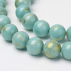 Natural Mashan Jade Beads Strands, with Gold Powder, Dyed, Round, Turquoise, 8mm, Hole: 1mm, about 48pcs/strand, 16 inch