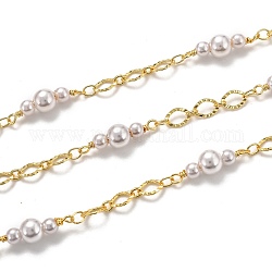 3.28 Fuß handgefertigte Messingketten, mit Acryl Nachahmung Perlen, langlebig plattiert, gelötet, golden, Verbinder: 6.7x4.8x0.6 mm und 20.8x6 mm