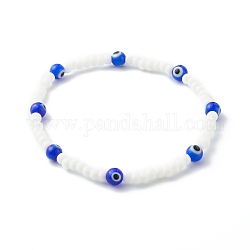 Perles de verre et perles de chalumeau faites à la main bracelets extensibles pour enfant, mauvais œil, bleu, diamètre intérieur: 2-7/8 pouce (7.2 cm)