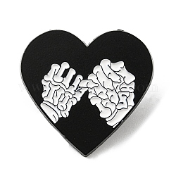 Coeur avec broche en émail à main squelette de promesse pointilleuse, Broche en alliage noir d'électrophorèse pour vêtements de sac à dos, noir, 28.5x30x1.6mm