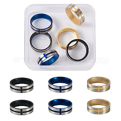Crafans 6Pcs 3 Colors Stainless Steel Plain Band Rings, Cross Grooved Rings for Men Women, Mixed Color, US Size 9(18.9mm), 2Pcs/color