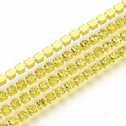 Messing Strass-Cup-Kette, mit Spule, Citrin, 3 mm, ca. 10 Yards / Rolle