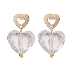 Boucles d'oreilles pendantes en forme de cœur en acrylique transparent, 201 boucles d'oreilles pendantes en acier inoxydable avec 316 épingles en acier inoxydable pour femme, or, 30mm, pin: 0.6 mm